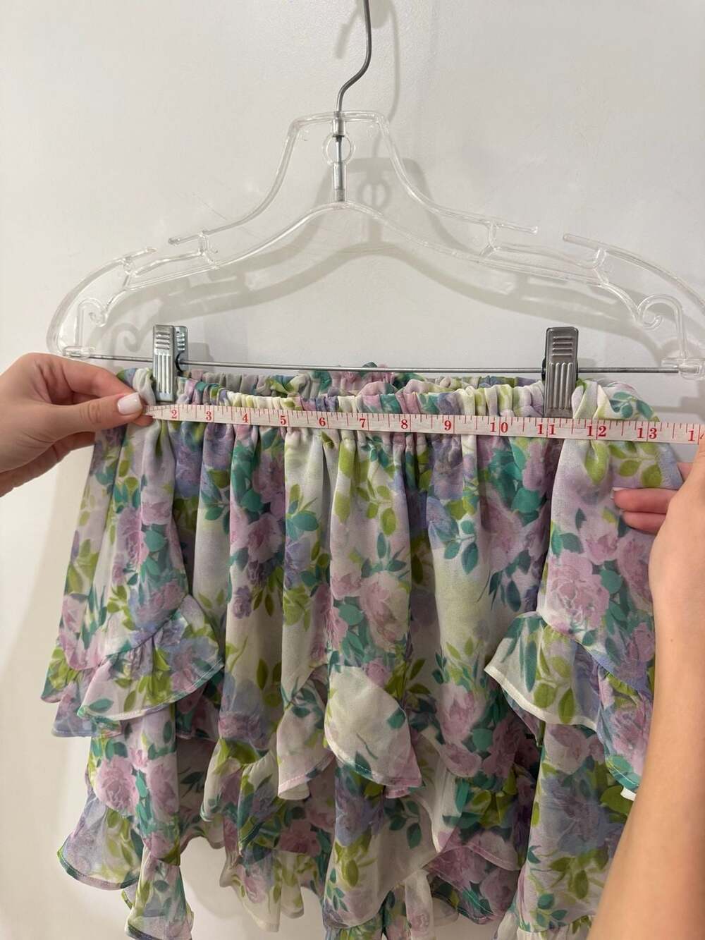For Love & Lemons Evie Ruffled Floral Mini Skirt Lavender XS - Picture 4 of 7